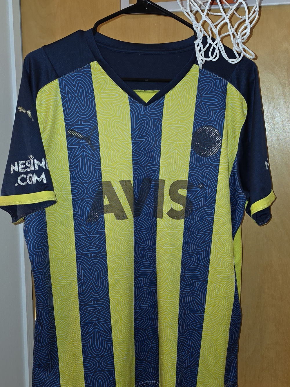 Puma Kids Navy and Yellow Striped Soccer Jersey